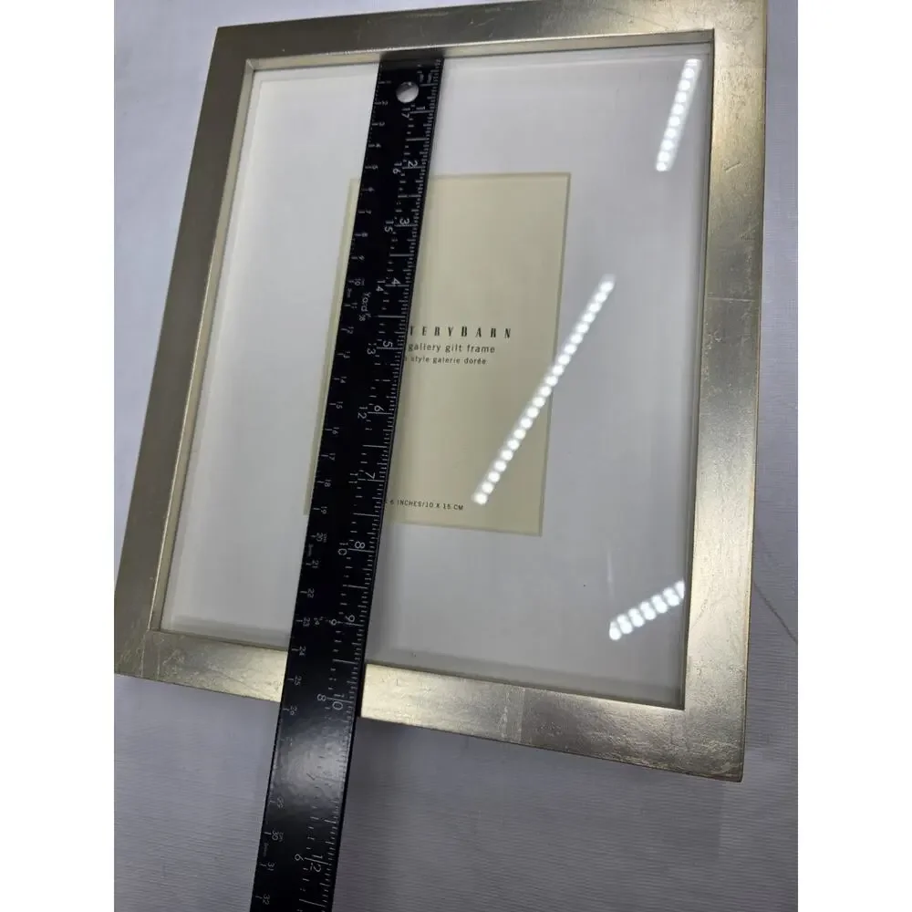 Pottery Barn Wood Gallery Gilt Frame 4x6 Photo Gold Finish White Matte
